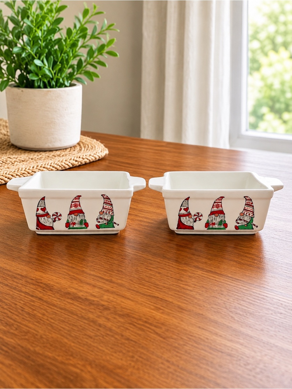 Sheffield Home Christmas Gnome Ceramic Dishes Set of 2 Holiday Serving